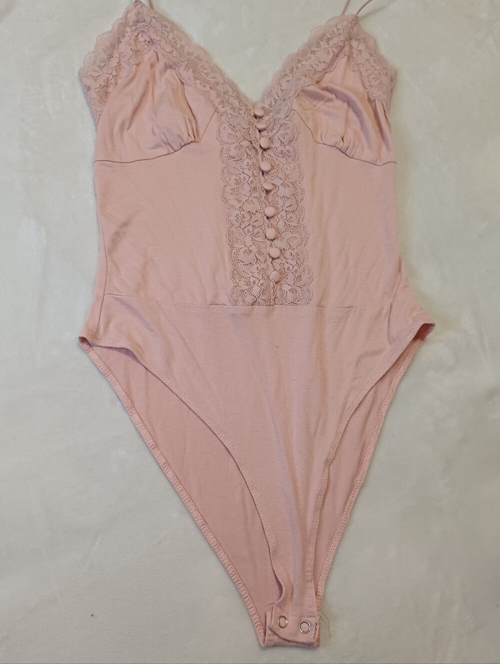 Forever 21 Blush Pink Lace Trim Bodysuit Women's Size Medium